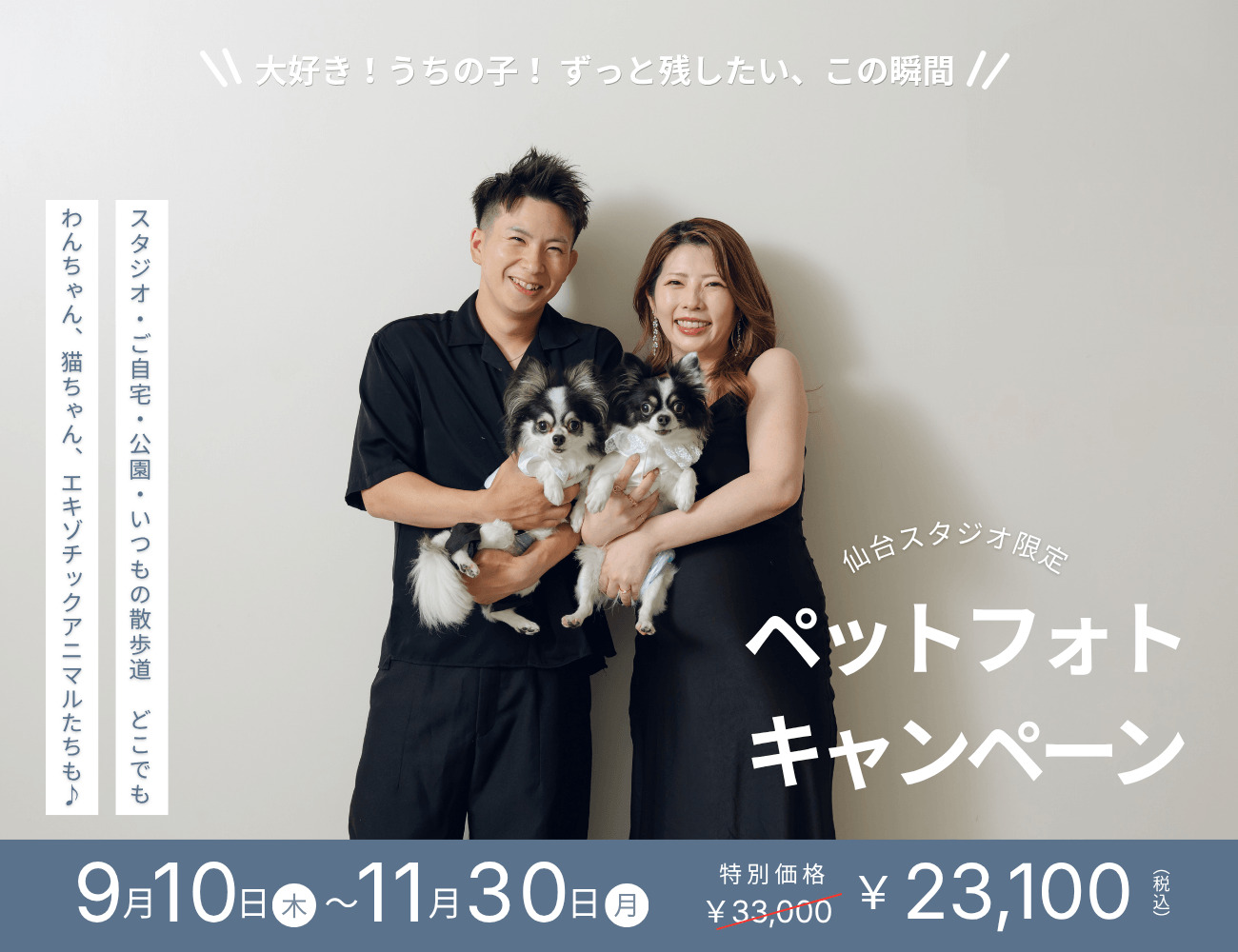 【仙台】9月10日～11月30日開催｜うちの子撮影会（ペットフォト23,100円）